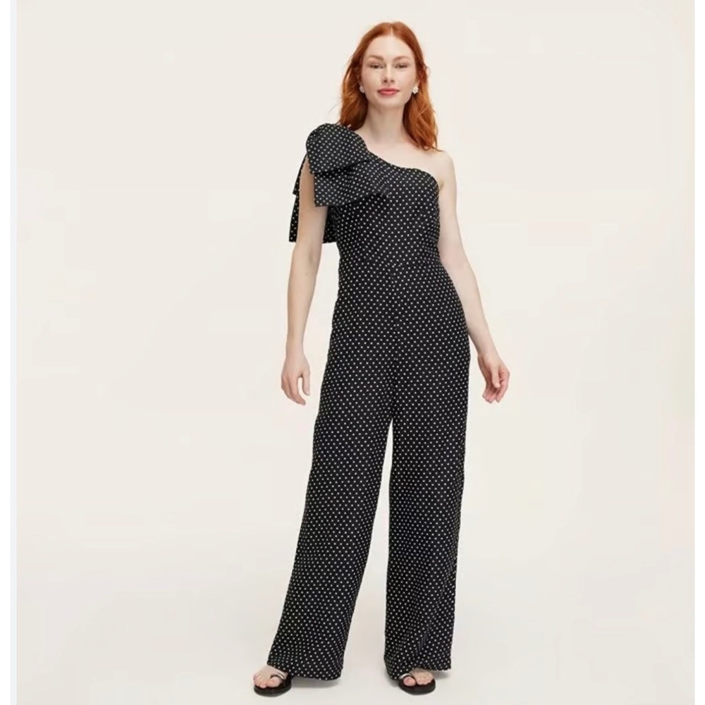 Kate Spade New York Polka Dot One‎ Shoulder Jumpsuit Wide Leg Size 2 Black